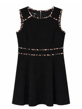 Sleeveless Black Dress with Leopard Trim